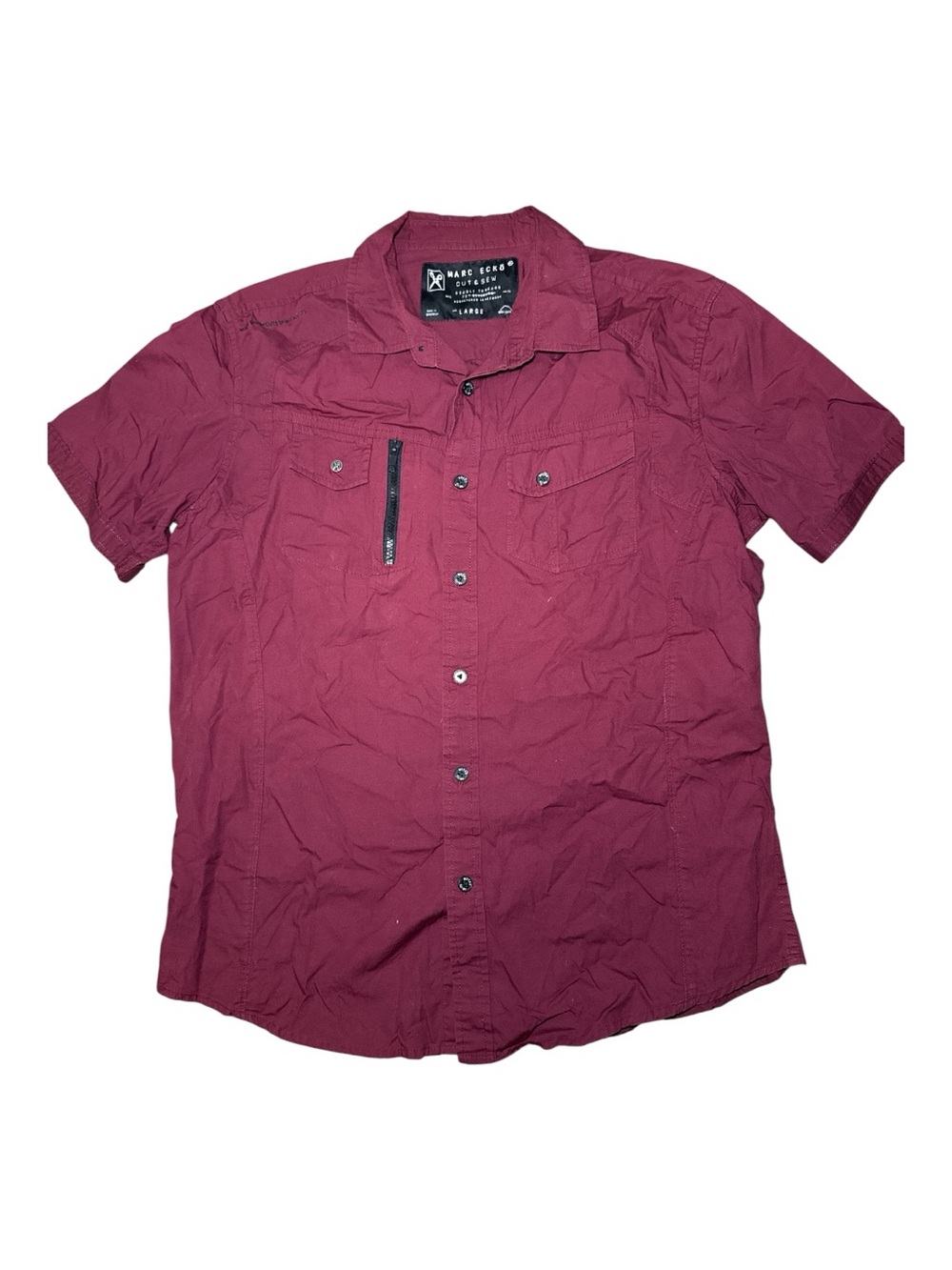 MARC ECKO Cut & Sew Maroon Button Down Utility Shirt Large